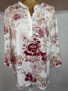 CHICO'S Top Size L (2) Maroon Eastern Bouquet 3/4 Sleeve Popover Shirt NWT NEW - Picture 1 of 11