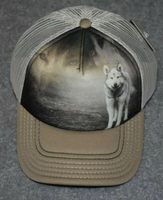 ADULTS GREY WOLF POTRAIT TRUCKER CAP HAT ADUSTABLE ONE SIZE FITS MOST - Image 1 of 3