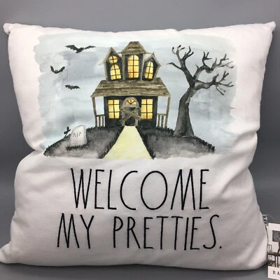 Rae Dunn Halloween Feather Throw Pillow Haunted House Welcome Home My Pretties - Image 1 of 4