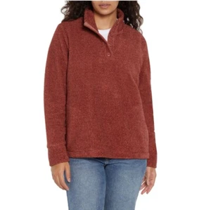 NWT Eddie Bauer Size S Women's Quarter Button Up Pockets Pullover Sweater Rust - Picture 1 of 9