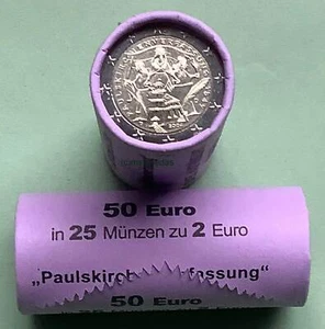 Deutschland 2 Euro Rolle 2024 mit 25x 2€ Münze Paulskirchenverfassung Wahl ADFGJ - Bild 1 von 2