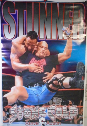 ROLLED 1999 FUNKY WWF STONE COLD STEVE AUSTIN STUNNER THE ROCK WRESTLING POSTER Cover