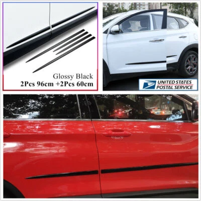 4 Pcs Glossy Black Car Side Skirt Door Side Line Sill Garnish Molding Trim Cover Foto 1 de 4