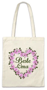 Beste Oma Rosen Herz Hipster Bag Stofftasche Stoffbeutel II Omi Großmutter Enkel - Picture 1 of 1