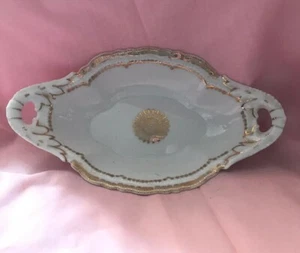 Antique D.& E.G. Royal Austria Handled Porcelain Oblong Dish White W Gold Design - Picture 1 of 11