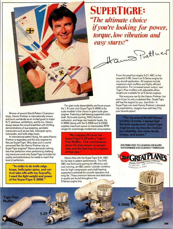 Hanno Prettner Supertigre RC Engines Print Ad Wall Art Decor S-61 S-3000 - Image 1 of 1