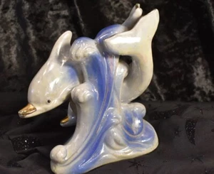 Vintage Porcelain Dolphin Beach Ocean Decor Glazed Statue Water Waves Surf - Picture 1 of 7