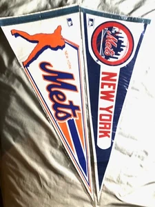 Two Vintage 1980s New York Mets Full Size Pennant Flags - Picture 1 of 1
