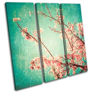 Vintage Cherry Blossoms Floral TREBLE CANVAS WALL ART Picture Print VA - Picture 1 of 1