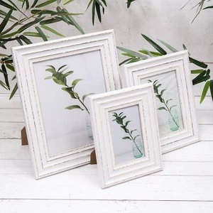 White Wood Distressed Freestanding Rustic Antique Style Photo Frame 4x6 5x7 8x10 - Picture 1 of 6