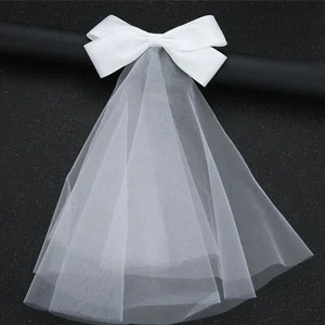 Bridal Hair Clip Bride Headband White Bow Veil Women's Short Wedding Veils - Picture 1 of 5