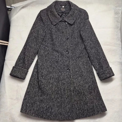 Pendleton Mujer Talla 10 Negro Espiga Guisante Abrigo Mezcla Lana Trench Jacket Largo Foto 1 de 4