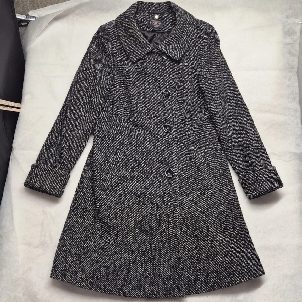 Pendleton Mujer Talla 10 Negro Espiga Guisante Abrigo Mezcla Lana Trench Jacket Largo Foto 1 de 4