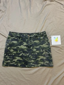 NUEVO CON ETIQUETAS Y2K Playboy Bunny Camuflada Estrás Verde Denim Mini Falda Mujer Talla 3 - Imagen 1 de 12