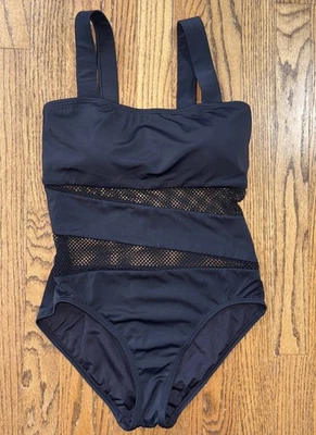 Traje de baño de una pieza de malla negra Carmen Marc Valvo para mujer talla 10 Foto 1 de 4