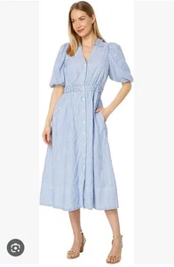 Lilly Pulitzer Dress Women 00 Oxford Blue White Tassie Elbow Sleeve Cotton Dress - Picture 1 of 11