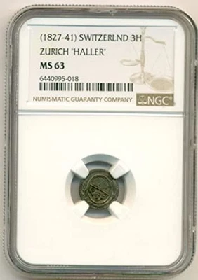 Switzerland Zurich 1827-41 3 Haller MS63 NGC - Image 1 of 4