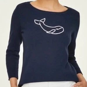 LOFT Pullover Damen Größe L dunkelblau bestickt Wal U-Boot-Ausschnitt maritim adrett - Bild 1 von 9