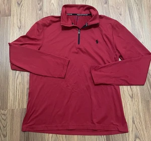 Polo Ralph Lauren Pullover Mens Medium Red Performance 1/4 Zip Long Sleeve Shirt - Picture 1 of 12