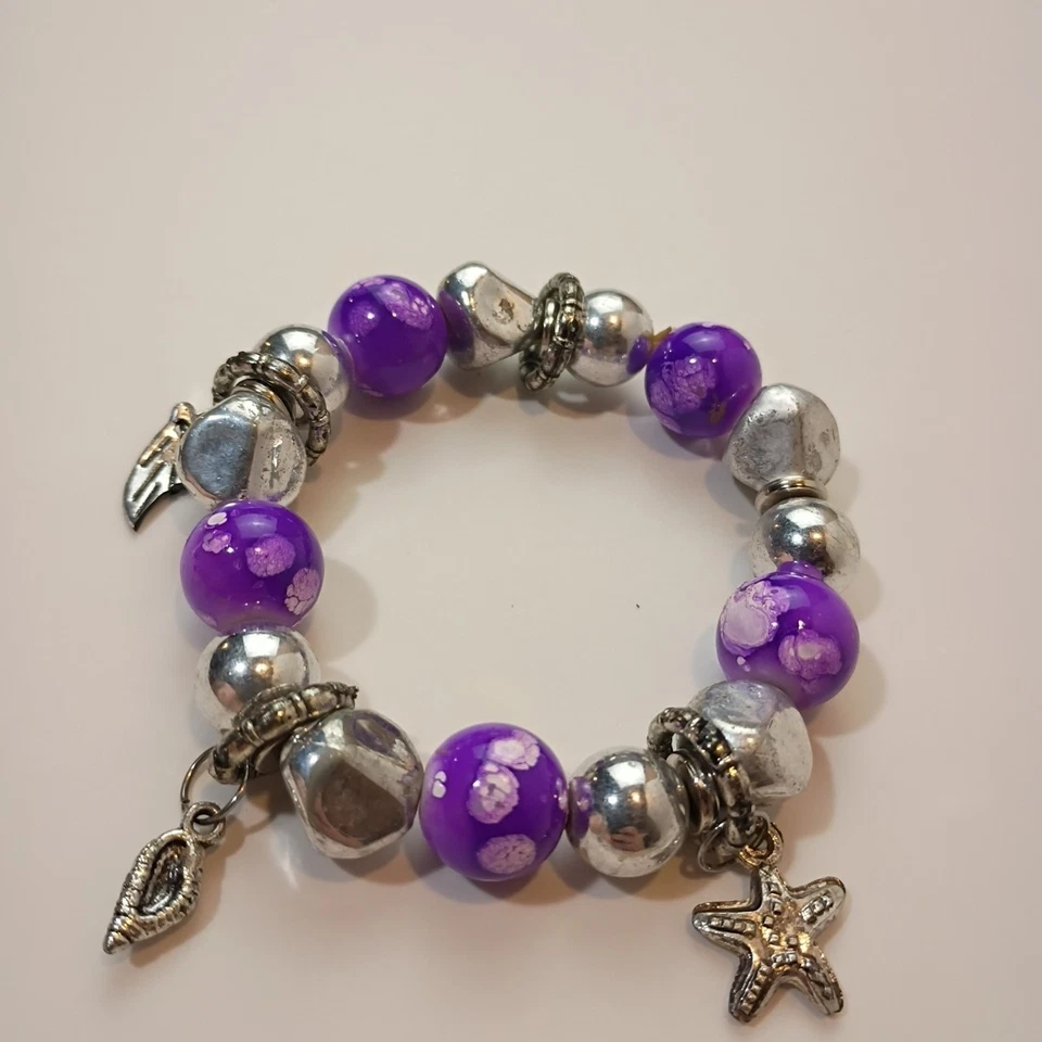 Pulsera Gruesa Artista Arte Púrpura Acrílico Cuentas Espaciador Cordón Elástico Luz... Foto 1 de 1