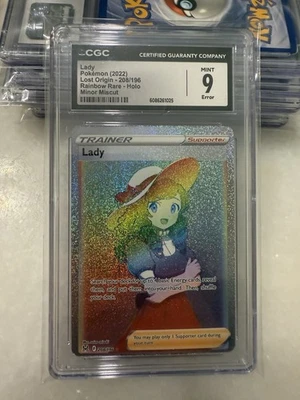 🌟MISCUT ERROR🌈 Pokémon Lady 208/196 Lost Origin Rainbow Secret Rare Card CGC 9 - Image 1 of 3