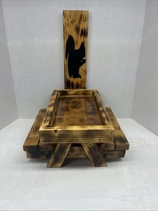 Handmade Squirrel Feeder Picnic Table w/Torched Finish Sealed With Polyurethane - Picture 1 of 24