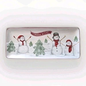 Saint Nicholas Square yuletide rectangle snowman treat tray 14" X 6" - Picture 1 of 2
