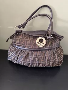 FENDI GROSSE ZUCCA SCHULTERTASCHE TASCHE LEINWAND LEDER TASCHE - Bild 1 von 9