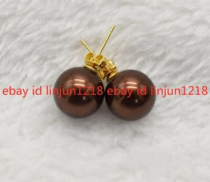 Beautiful 10mm Multicolor Sea South Shell Pearl 14K Gold Plating Stud Earring - Picture 1 of 29