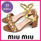 Miu Miu Sandals Pineapple Leather Gold Hardware Brown Bijou Strap US5 Authentic