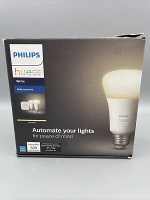 Philips Hue Bluetooth Starter Kit 2 White A19 60W LED Bulbs Hub Smart Alexa NEW - Image 1 of 4