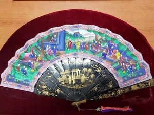 👍 19TH CENTURY CHINA CHINESE IMPERIAL QING HUNDRED FACES FAN 出洋古董扇 - Picture 1 of 12