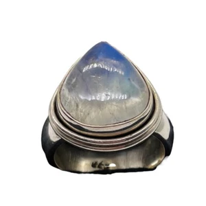 Moonstone Sterling Silver Oval Stone Ring | 8.5 | Blue Flash | - Picture 1 of 9