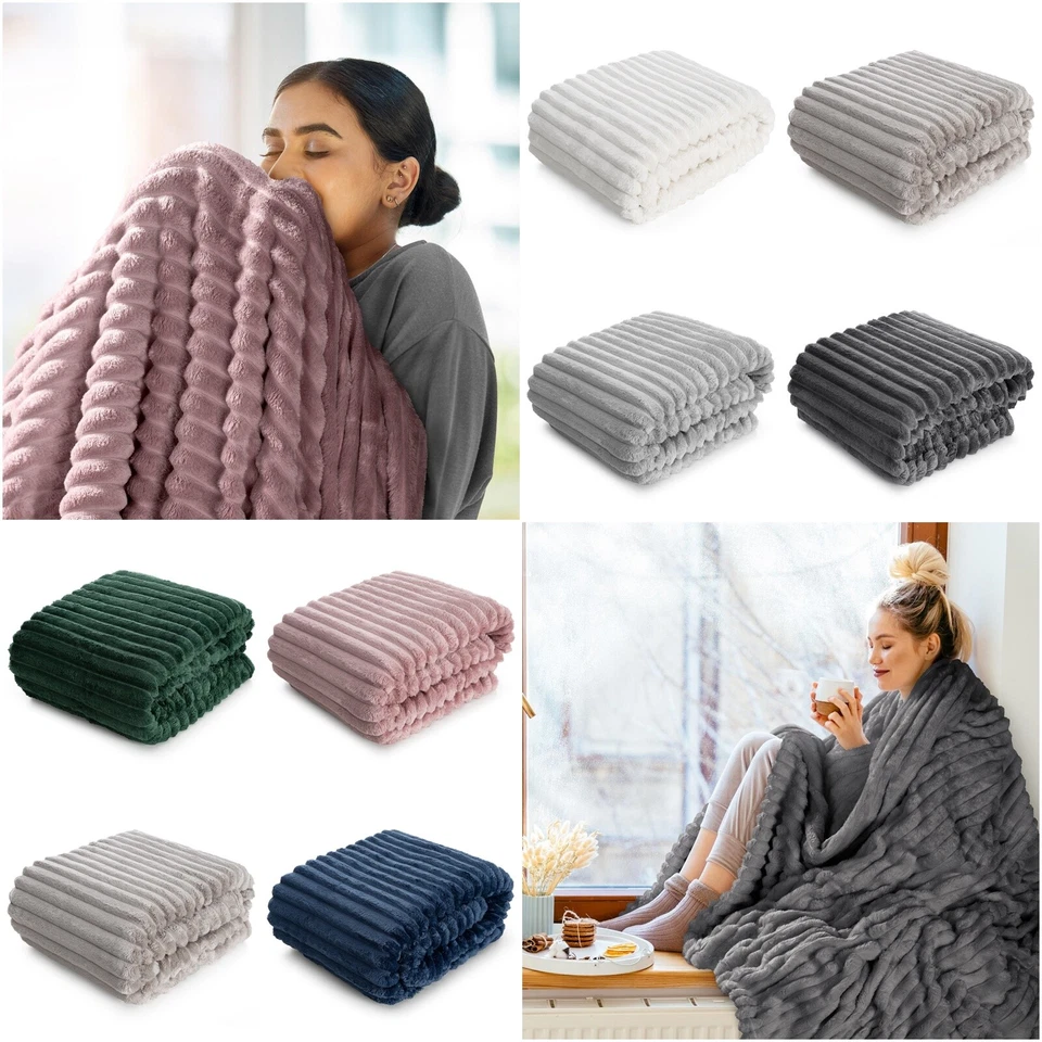 Weiche Decke Wohndecke Tagesdecke Sofadecke Überwurf Streifen Muster - Bild 1 von 1