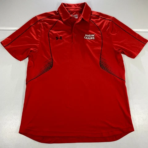 Under Armour Shirt Mens M Red Black  UL Ragin Cajuns Polo Football Golf Cover