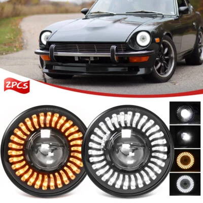 Pair 7 inch LED Headlight Amber White Halo DRL For Datsun 240z 260z 280z 280zx - Image 1 of 4
