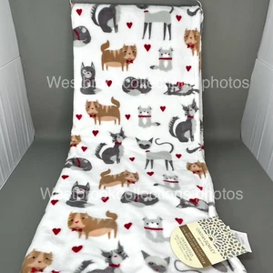 Cynthia Rowley Super Plush Throw Blanket Fleece CATS & HEARTS 70x50" Oversized - Picture 1 of 5