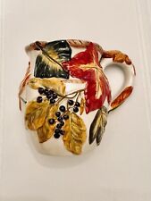 Home Décor Ceramic Pitcher Vase With Handle Colorful Autumn Foliage &Berries 8"T