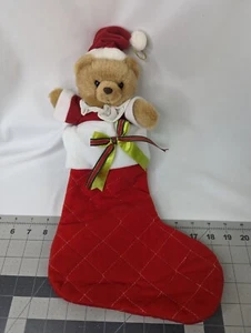 Russ Christmas Bear Plush Stocking 16 Inch Quilted Stuffed Animal Toy - Picture 1 of 8