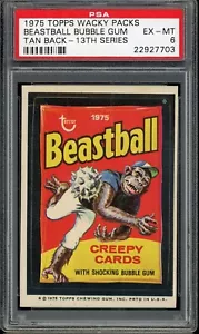 1975 Topps Wacky Packs 13th Series Beastball Bubble Gum Tan Back PSA 6 - Picture 1 of 2