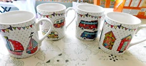 Queens Fine China Caravan Trail Mug x 4 - Festival Yachts Caravans Campers Huts - Picture 1 of 10