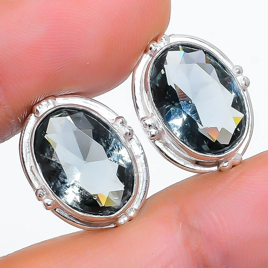 Alexandrite Gemstone 925 Sterling Silver Jewelry Stud Earring Size 0.75" - Image 1 of 1