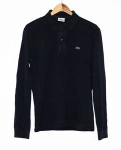 Lacoste Polo T Shirt Mens Medium Blue Cotton Croc Logo Long Sleeve Used - Picture 1 of 3