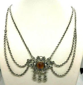 Trachtenschmuck Trachtencollier Antik mit Bernstein 835er Silber 43 cm - Bild 1 von 6