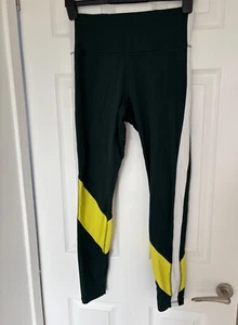 Tory Burch Tory Sport Dark Green Chevron yellow White 7/8 Length leggings M - Picture 1 of 5