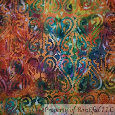 BonEful FABRIC FQ Cotton Quilt Orange Color Rainbow Bright BATIK Swirl Heart USA - Image 1 of 4