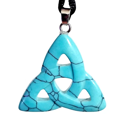 Triqueta Türkis Halskette Anhänger Dreiheitsknoten Edelstein Kristall Schmuck - Bild 1 von 4