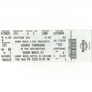 Biglietto concerto completo GEORGE THOROGOOD Stub ATLANTIC CITY 8/9/18 SOUND WAVES raro - Foto 1 di 1