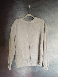 POLO RALPH LAUREN Mens Jumper Grey Crew Neck Chunky Knit XL - Picture 1 of 3