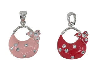 PAIR of ENAMEL and CZ JEWELED PINK, RED HANDBAG PURSE CHARM PENDANTS ~ 1 1/8" - Picture 1 of 21